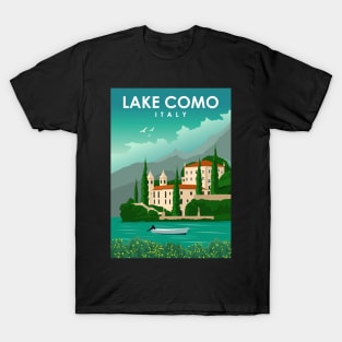 Lake Como Italy Vintage Minimal Retro Travel Poster T-Shirt